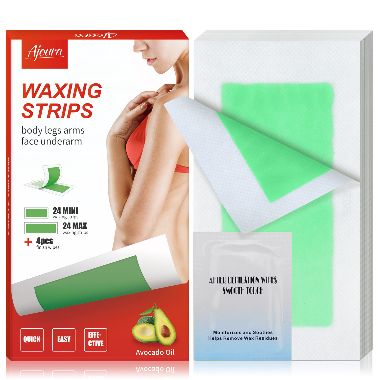 Wax Strips, Ajoura Hair Removal Strips for Body Face Legs Bikini