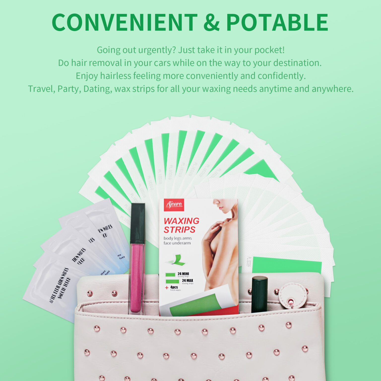 Wax Strips, Ajoura Hair Removal Strips for Body Face Legs Bikini